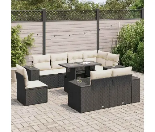 Sodo Komplektas Su Pagalvėlėmis, 9 Dalių, Juodas, Poliratanas