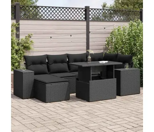 7-Daļīgs Dārza Dīvāna Komplekts Ar Matračiem, Melna Pe Vidaxl
