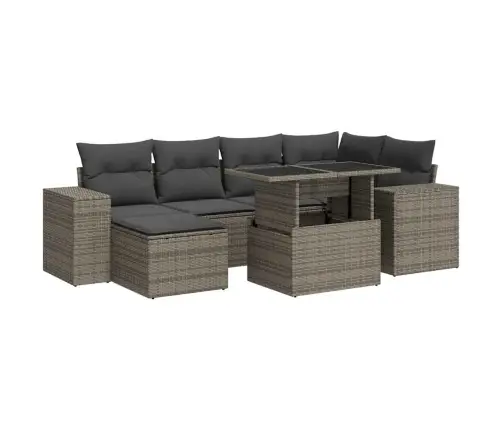 Sofos Komplektas Su Pagalvėlėmis, 7 Dalių, Pilkas, Poliratanas