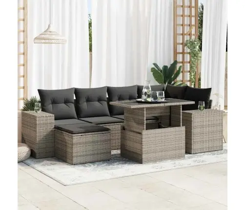 Sofos Komplektas Su Pagalvėlėmis, 7 Dalių, Pilkas, Poliratanas