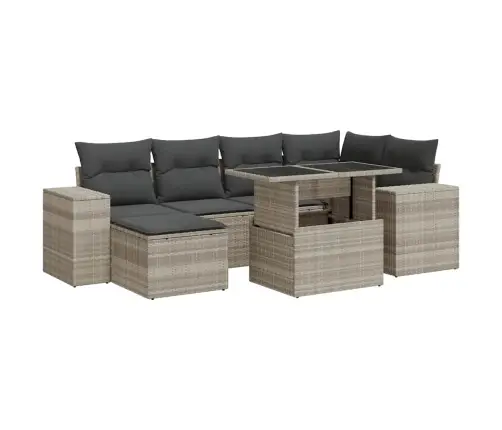 7-Daļīgs Dārza Dīvāna Komplekts,Matrači, Gaiši Pelēka Pe Pinums Vidaxl