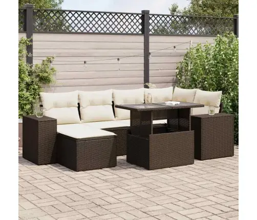 Sofos Komplektas Su Pagalvėlėmis, 7 Dalių, Rudas, Poliratanas