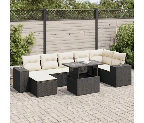 8-Daļīgs Dārza Dīvāna Komplekts, Matrači, Melna Pe Rotangpalma Vidaxl