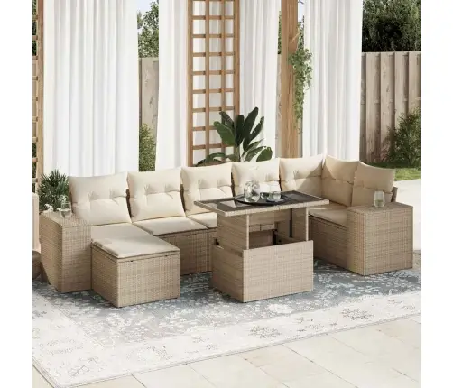 Sofos Komplektas Su Pagalvėlėmis, 8 Dalių, Smėlio, Poliratanas