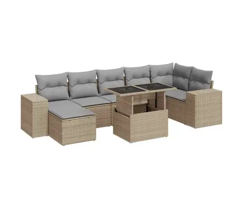 Sofos Komplektas Su Pagalvėlėmis, 8 Dalių, Smėlio, Poliratanas