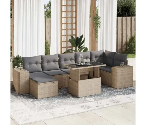 Sofos Komplektas Su Pagalvėlėmis, 8 Dalių, Smėlio, Poliratanas