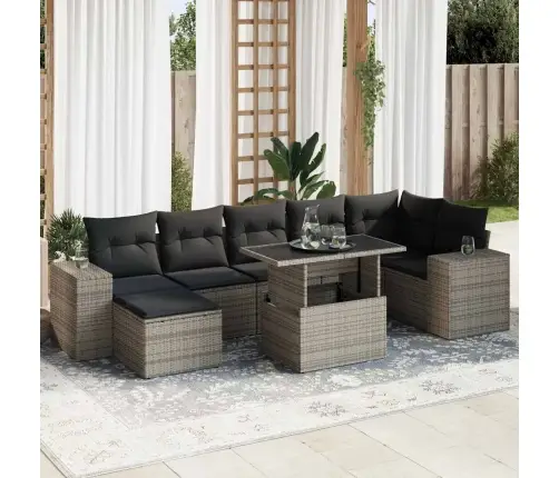 8-Daļīgs Dārza Dīvāna Komplekts Ar Matračiem, Pelēks Pe Pinums Vidaxl