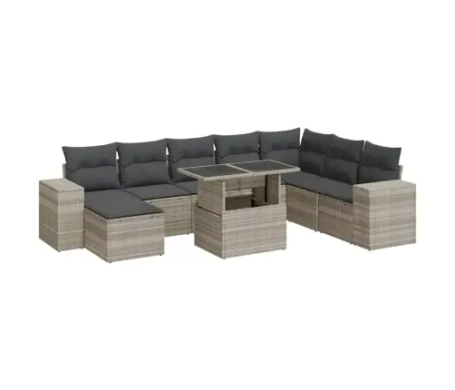 9-Daļīgs Dārza Dīvāna Komplekts,Matrači, Gaiši Pelēka Pe Pinums Vidaxl