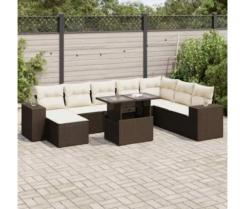 Sodo Komplektas Su Pagalvėlėmis, 9 Dalių, Rudas, Poliratanas