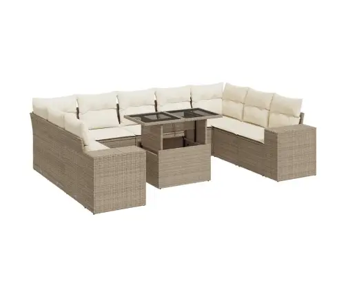 Sofos Komplektas Su Pagalvėlėmis, 10 Dalių, Smėlio, Poliratanas