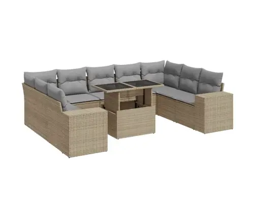 10-Daļīgs Dārza Dīvāna Komplekts, Matrači, Bēša Pe Rotangpalma Vidaxl