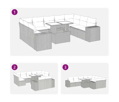 10-Daļīgs Dārza Dīvāna Komplekts, Matrači, Bēša Pe Rotangpalma Vidaxl