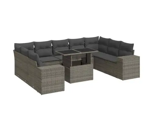 10-Daļīgs Dārza Dīvāna Komplekts Ar Matračiem, Pelēks Pe Pinums Vidaxl