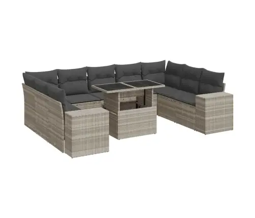 10-Daļīgs Dārza Dīvāna Komplekts Ar Matračiem, Pelēka Pe Pinums Vidaxl