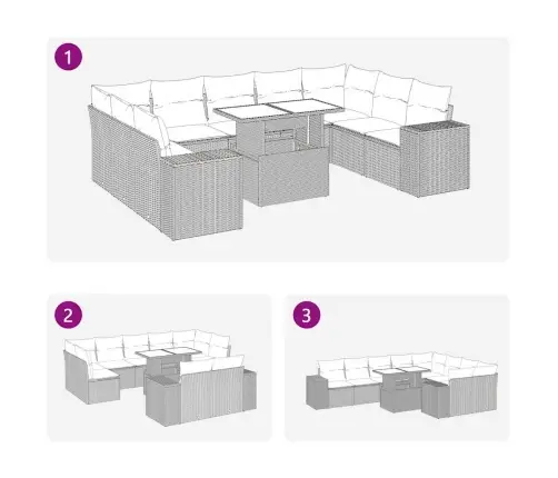 10-Daļīgs Dārza Dīvāna Komplekts Ar Matračiem, Pelēka Pe Pinums Vidaxl