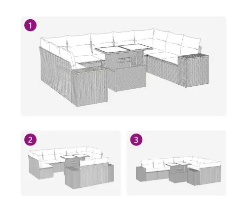 10-Daļīgs Dārza Dīvāna Komplekts, Matrači, Brūna Pe Rotangpalma Vidaxl