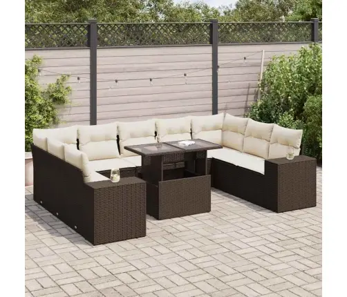 10-Daļīgs Dārza Dīvāna Komplekts, Matrači, Brūna Pe Rotangpalma Vidaxl