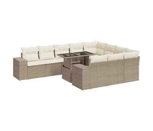 11-Daļīgs Dārza Dīvāna Komplekts, Matrači, Bēša Pe Rotangpalma Vidaxl