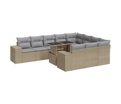 11-Daļīgs Dārza Dīvāna Komplekts, Matrači, Bēša Pe Rotangpalma Vidaxl