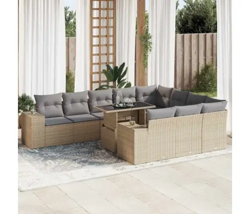 11-Daļīgs Dārza Dīvāna Komplekts, Matrači, Bēša Pe Rotangpalma Vidaxl