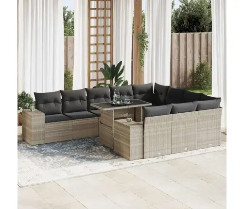 11-Daļīgs Dārza Dīvāna Komplekts Ar Matračiem, Pelēka Pe Pinums Vidaxl