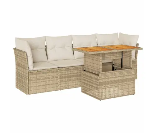 Sofos Komplektas Su Pagalvėlėmis, 5 Dalių, Smėlio, Poliratanas