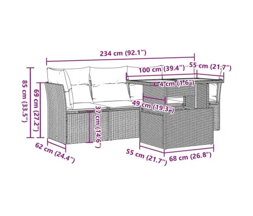 Sofos Komplektas Su Pagalvėlėmis, 5 Dalių, Smėlio, Poliratanas