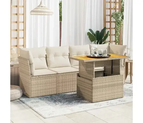 Sofos Komplektas Su Pagalvėlėmis, 5 Dalių, Smėlio, Poliratanas