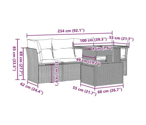 5-Osaline Aiamööblikomplekt Istmepatjadega, Polürotang, Hall