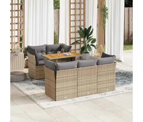 6-Daļīgs Dārza Dīvāna Komplekts, Matrači, Bēša Pe Rotangpalma Vidaxl