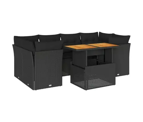 7-Daļīgs Dārza Dīvāna Komplekts Ar Matračiem, Melna Pe Vidaxl