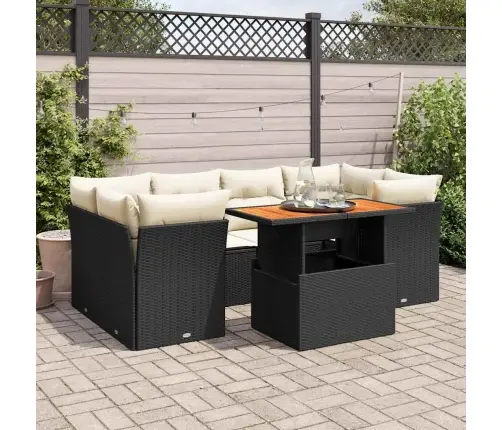 7-Daļīgs Dārza Dīvāna Komplekts Ar Matračiem, Melna Pe Vidaxl