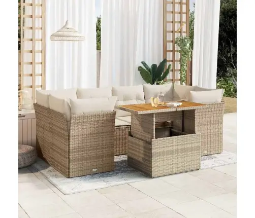 Sofos Komplektas Su Pagalvėlėmis, 7 Dalių, Smėlio, Poliratanas