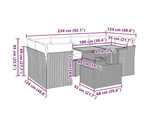 7-Daļīgs Dārza Dīvāna Komplekts, Matrači, Pelēka Pe Rotangpalma Vidaxl