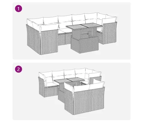 8-Osaline Aiadiivani Komplekt Patjadega, Must, Polürotang