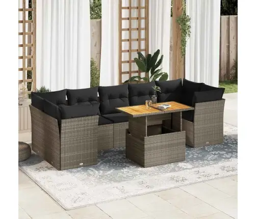 8-Daļīgs Dārza Dīvāna Komplekts Ar Matračiem, Pelēks Pe Pinums Vidaxl