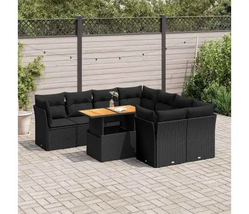 Sodo Komplektas Su Pagalvėlėmis, 9 Dalių, Juodas, Poliratanas