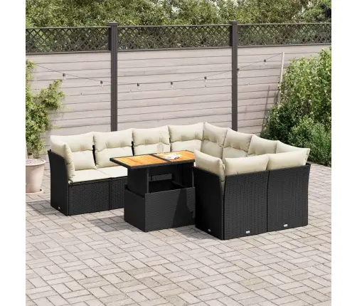 Sodo Komplektas Su Pagalvėlėmis, 9 Dalių, Juodas, Poliratanas