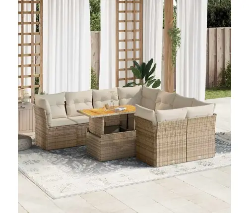 9-Daļīgs Dārza Dīvānu Komplekts, Matrači, Bēša Pe Rotangpalma Vidaxl