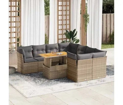 9-Daļīgs Dārza Dīvānu Komplekts, Matrači, Bēša Pe Rotangpalma Vidaxl