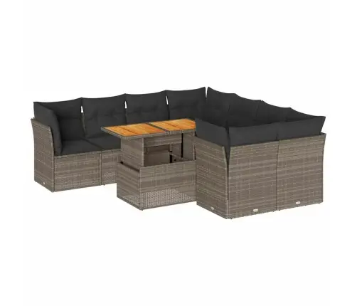 9-Daļīgs Dārza Dīvāna Komplekts Ar Matračiem, Pelēks Pe Pinums Vidaxl