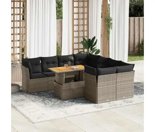 9-Daļīgs Dārza Dīvāna Komplekts Ar Matračiem, Pelēks Pe Pinums Vidaxl