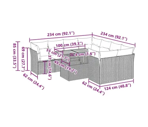 9-Osaline Aiadiivani Komplekt Patjadega, Hall, Polürotang