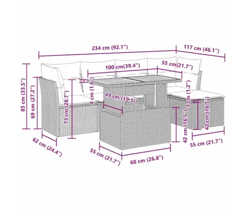 Sofos Komplektas Su Pagalvėlėmis, 6 Dalių, Juodas, Poliratanas
