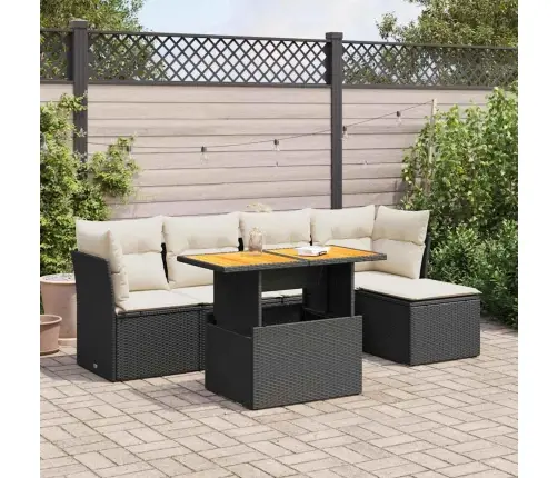 Sofos Komplektas Su Pagalvėlėmis, 6 Dalių, Juodas, Poliratanas