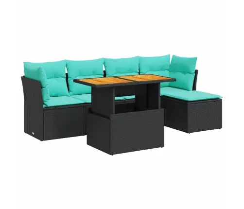 Sofos Komplektas Su Pagalvėlėmis, 6 Dalių, Juodas, Poliratanas