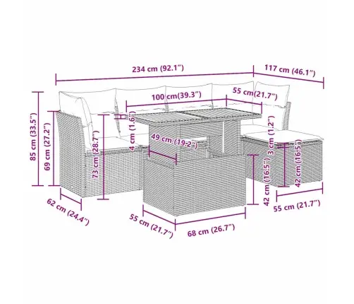 Sofos Komplektas Su Pagalvėlėmis, 6 Dalių, Juodas, Poliratanas