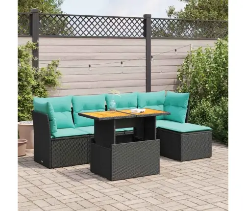 Sofos Komplektas Su Pagalvėlėmis, 6 Dalių, Juodas, Poliratanas