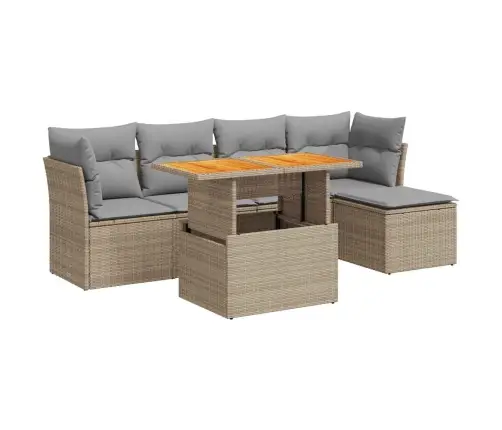 6-Daļīgs Dārza Dīvāna Komplekts, Matrači, Bēša Pe Rotangpalma Vidaxl