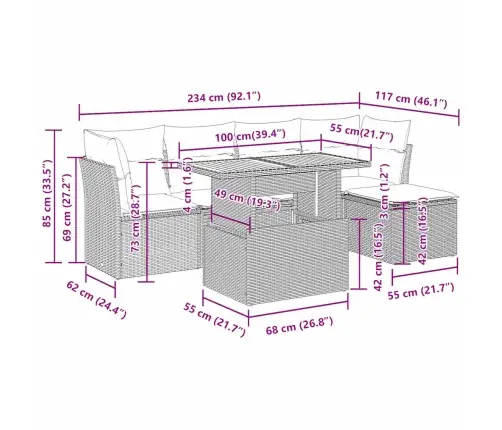 6-Daļīgs Dārza Dīvāna Komplekts, Matrači, Bēša Pe Rotangpalma Vidaxl